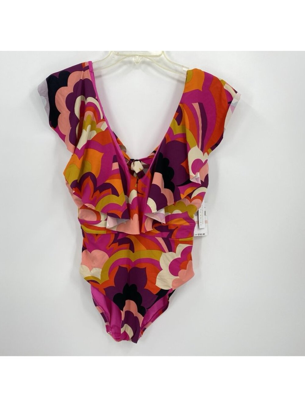Trina Turk Swimsuit Gemini Floral Ruffle Plunge V-Neck One Piece Pink Womens 10